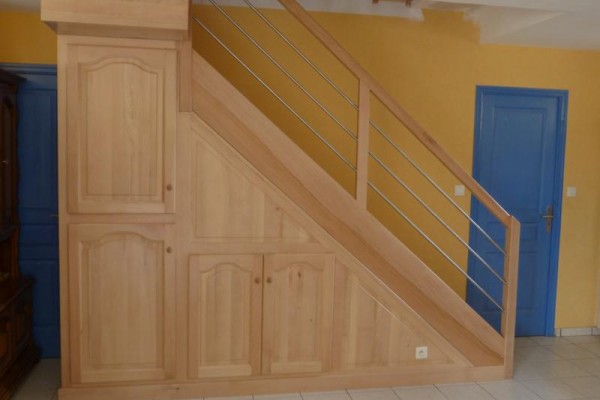Construction escalier bois avec rangement